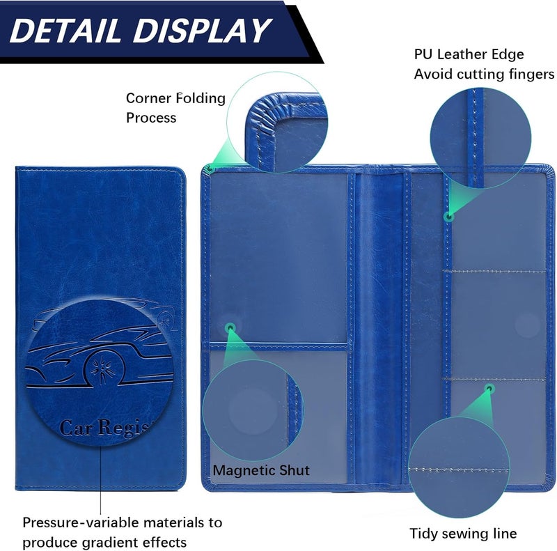 Peisicne Car Registration and Insurance Card Holder for Women Men, Dark Blue Glove Box Paperwork Organizer with Magnetic Buckle for Easy Access and Protect Documents and Various Cards in Vehicle - Image 4